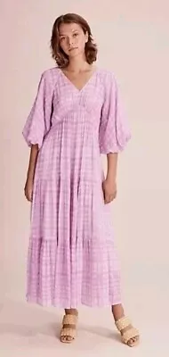 Country Road Lilac Gingham Maxi Dress Size 14 • $49.99