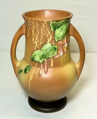 Antique Vintage Roseville Brown Fuchsia 898-8 Vase Art Pottery 8.5 Inches • $19.99