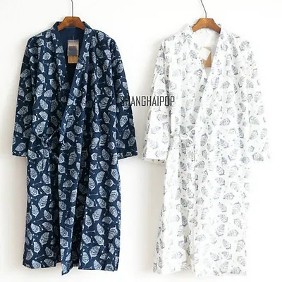 Men Kimono Yukata  Pajamas Cotton Soft Japanese Bathrobe Robe Gown Nightwear New • £30.88