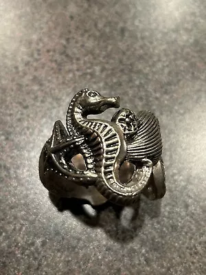 Vintage 1994 Godinger Silver Seashell/Seahorse Napkin Ring Holder • $8