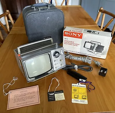 Vintage 1962 Sony 5-303W Micro TV Mini B&W Portable Television Case Remote BP-5 • $15.50