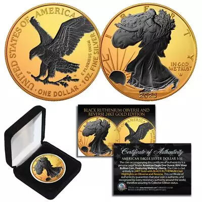 2023 1 Oz .999 Silver American Eagle US Coin 24K Gold Gilded W/ Black Ruthenium • $89.95