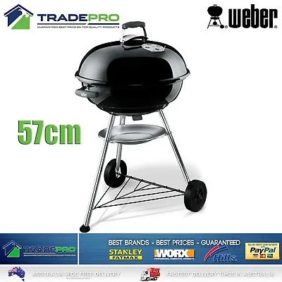 BBQ Weber Charcoal Kettle 57cm Grill With Hood &Wheels Black Barbecue Portable • $309