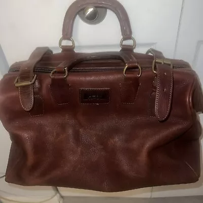 DULUTH TRADING Brown Heavy Saddle Leather AWOL Bag Doctor Bag Weekender Duffel • $140