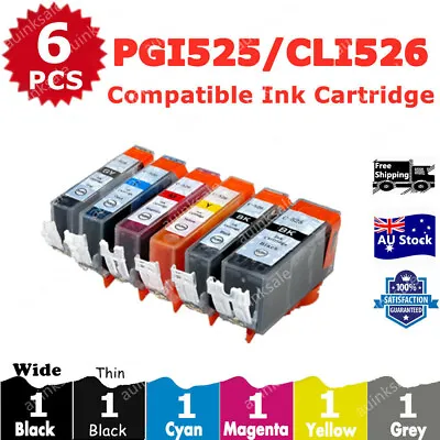 6X Compatible Canon Ink Cartridge CLI 526 PGI 525 +GY For MG6150 MG6250 MG8150 • $15