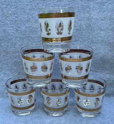 $16.97 • Buy Set Of 6 Vintage 1950s Brockway Glass Co. Golden Wheat 6oz Rock Glasses Gold