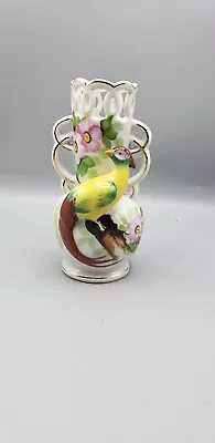 Double Handled Floral Vase Made In Occupied Japan With Gold Trim And Bird 6 Inch • $11