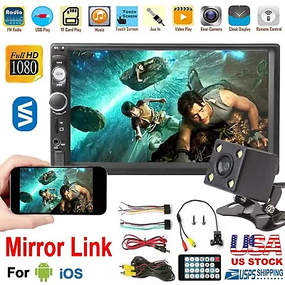 2DIN 7  Wireless Car Stereo MP5 Video Player Touch Screen With Rear View Camera • $43.60