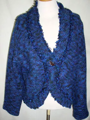 Women's CHICO'S Blue/Black Sweater Lined Jacket - Chico's Size 2/L • $9.99