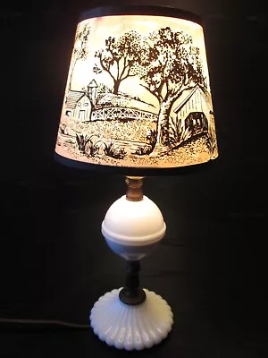 Vintage Milk Glass Lamp Small White With Americana Shade Works • $31.60