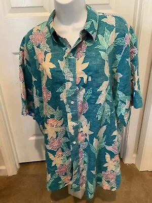 Kahala Mens Hawaiian Shirt Extra Large Blue Made In Hawaii Cotton Floral Reverse • $15.18