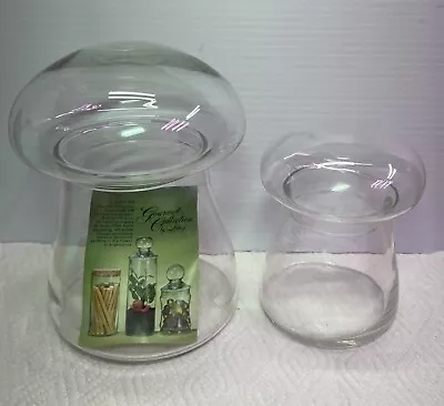 2 Vintage Libbey 8” And 6” Clear Glass Mushroom Terrarium Apothecary Jars W Lids • $79.95