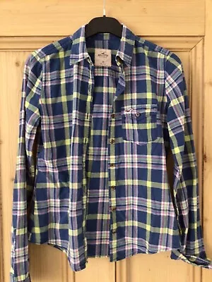 Womens Hollister Plaid Checkered Shirt Blue Yellow Pink & White Size XS • £10