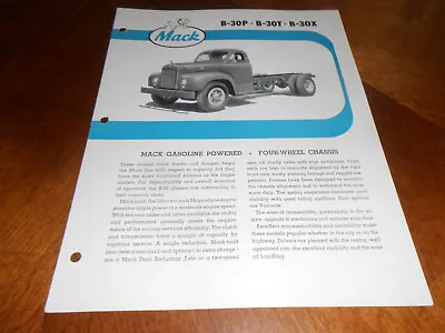 1963 MACK B-30P B-30T B-30X TRUCK 4 P. BROCHURE / CATALOG Features Options Etc. • $10.99