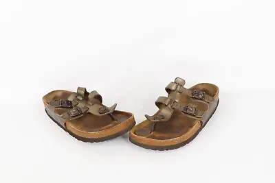 Vintage Birkenstock Womens Size 7 Distressed Leather Toe Thong Sandals Bronze • $38.21