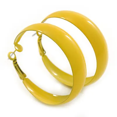 Medium Size Yellow Enamel Hoop Earrings - 40mm D • £9.66