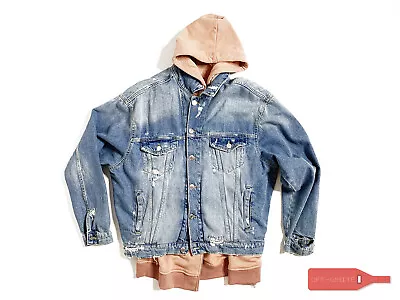 Zara Man Denim Jean Jacket With Hood Vest Sweater Medium New Distressed Mens • $84.99