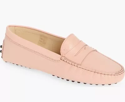 NIB Tod’s Gommini Driving Penny Leather Loafer Light Peach Coral Size 38 8 • $279.95