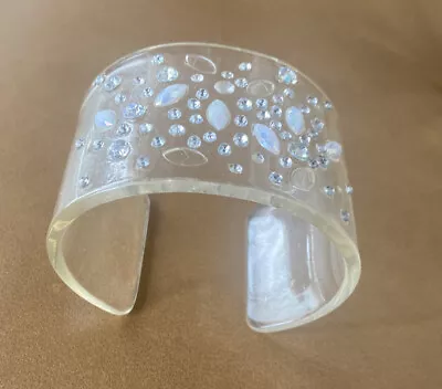 Clear Lucite With Rhinestones Vintage Cuff Bracelet • $25