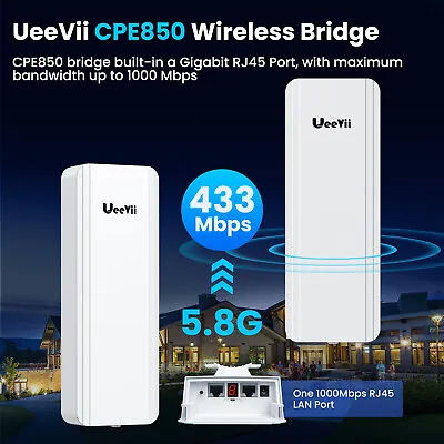 Wireless Bridge Gigabit 16dBi UeeVii CPE850 5.8G Point To Point WiFi CPE 1200Mbp • $87