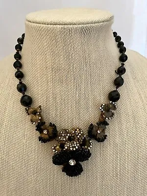 Signed Miriam Haskell Choker Necklace Black Glass Crystals Rhinestone Rondelles • $425.49