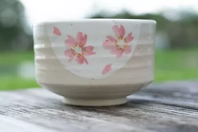 Beige Matcha Bowl With Pink Flowers Pattern Matcha Cup • $42.99
