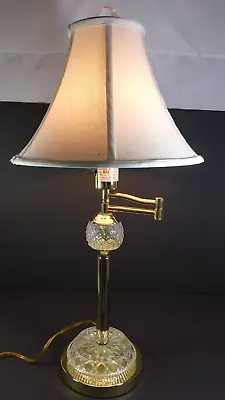 VTG Berman Brass Crystal Etched Fabric Shade Swing Arm 3-Way Table Lamp TESTED • $49