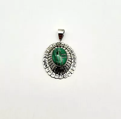 Vintage 925 Sterling Silver Malachite Inlay Gemstone Cross Pendant - 3.5g • $22