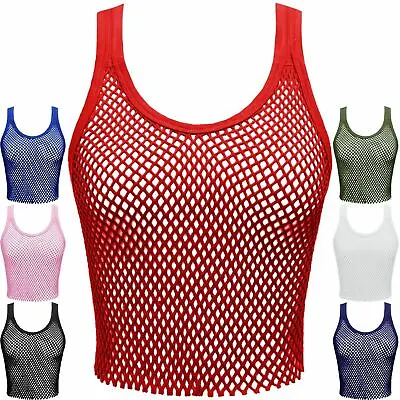 £5.29 • Buy Women Ladies Fishnet Gym Mesh T-shirt String Vest Cropped Tank Tops Sleeveless 