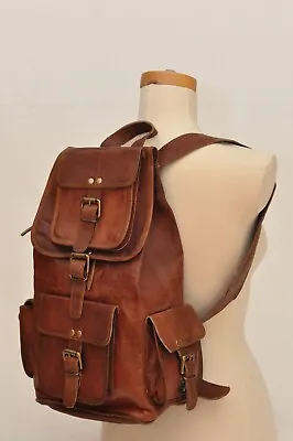 Men's Goat Leather Backpack Vintage Bag Travel Rucksack Genuine • $55.10