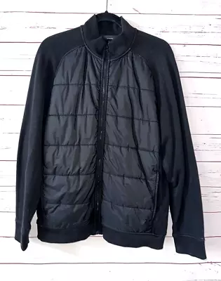 VINCE Men's Size L Quilted Front Full Zip Jacket In Black Pockets MSRP $395 • $29.99