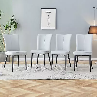Modern Minimalist Dining/Office Chairs 4-Piece Set Light Gray PU Black Metal • $351.38