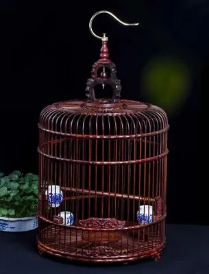 $235 • Buy Rosewood Carved Asian Bird Cage Round Chinese Wooden Pet Nest Home