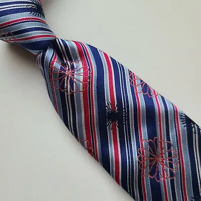 14a) Bugatchi Multicolor Striped 100% Silk Necktie Made In Italy  • $14.95