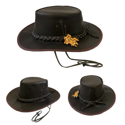 £14.99 • Buy Brown Bidding Leather Western Australian Style Leather Cowboy Outback Hat S-XXL