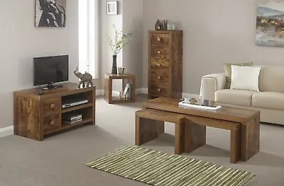 Mango Wood Effect Living Room Range Coffee Table TV Stand Dark Hardwood Jakarta • £138.99