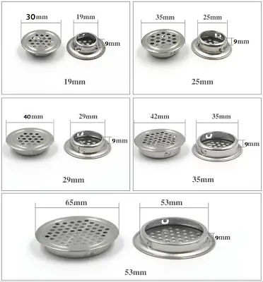 2pc 19-53mm Stainless Steel Round Vent Grille Wardrobe Cabinet Metal Ventilation • £3.38