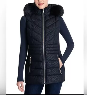 Michael Kors Embossed Faux-Fur-Trim Hooded Puffer Best • $95