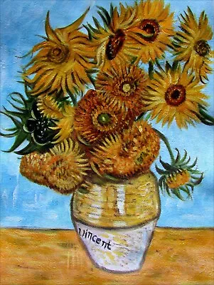 Sunflowers Van Gogh Masterpiece Repro Quality Hand Painted Oil Painting 12x16in • $56.95