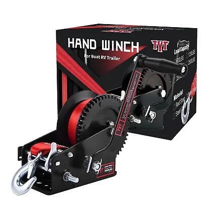 TYT 3500lbs Black Hand Winch & Boat Trailer Crank Winch With 32FT Red Strap USA • $59.99
