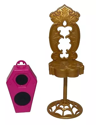 Monster High 13 Wishes Party Lounge Gold Pedestal Chair & Pink Coffin Speaker • $14.99