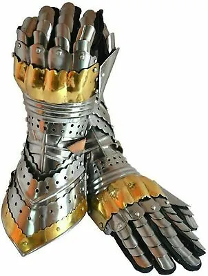 £48.29 • Buy Knights-Armor-Pair-Brass-Accents-Gauntlet-Steel-Gloves-Medieval-Knight-Crusader