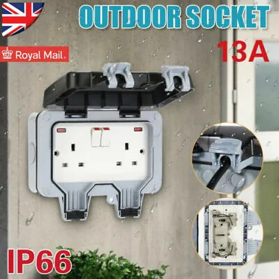 £12.99 • Buy 1 X 13A  2 Gang Waterproof Outdoor Storm Switched Socket Double IP66 Outside Use