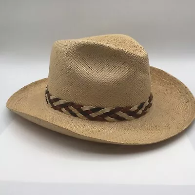 Vintage The Gun Club By Stetson Straw Hat 7 3/8 59 Braided Leather Band *Flaw • $64
