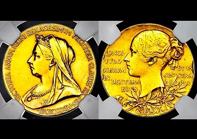 1897 Queen Victoria Great Britain Small Gold Diamond Jubilee Medal NGC AU55 • $994.68