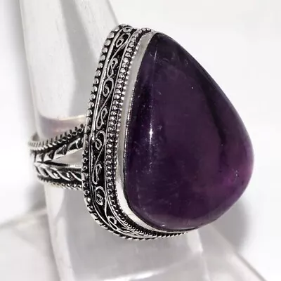 Natural Amethyst 925 Silver Plated Vintage Style Gemstone Ring US 8.5 GW • $3.99