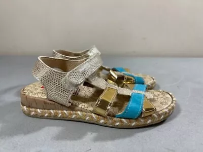 Worn Once Pablosky Kids Gold Tan Blue Sandals Size 28 Usa Toddler 11 • $9.47