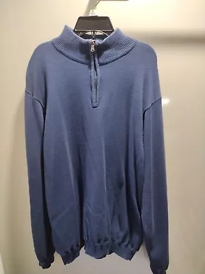 Izod Golf Sweater Mens XXL Blue 1/4 Zip Pullover Smooth Cotton Mock Neck • $24.99