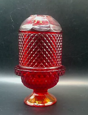 Red Viking Glass Diamond Point Fairy Lamp Light Glimmer Candle Holder • $40