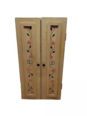 Vintage Wood  Wardrobe/Armoire Closet Doll Furniture W 3 Doll Dresses  • $28